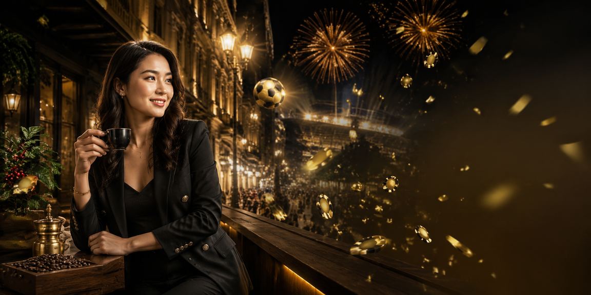 Pengguna menikmati sesi taruhan casino sambil minum kopi di kafe modern